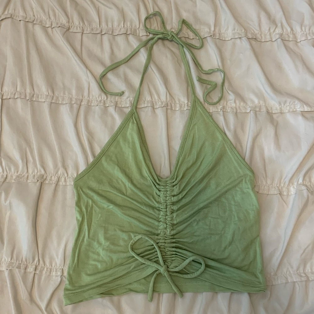 Green Halter Tie Crop Top